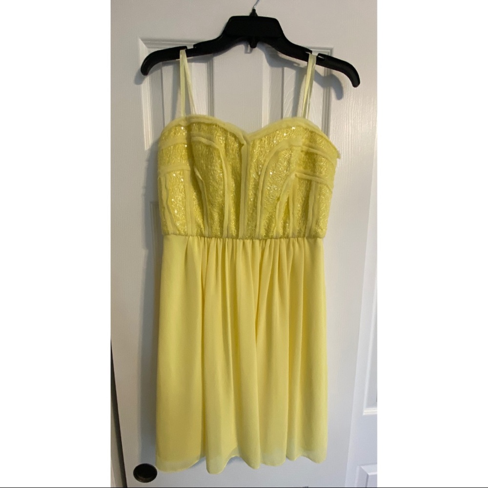 NWOT BCBGMAXAZRIA Yellow Strapless Sequin Mini Dress